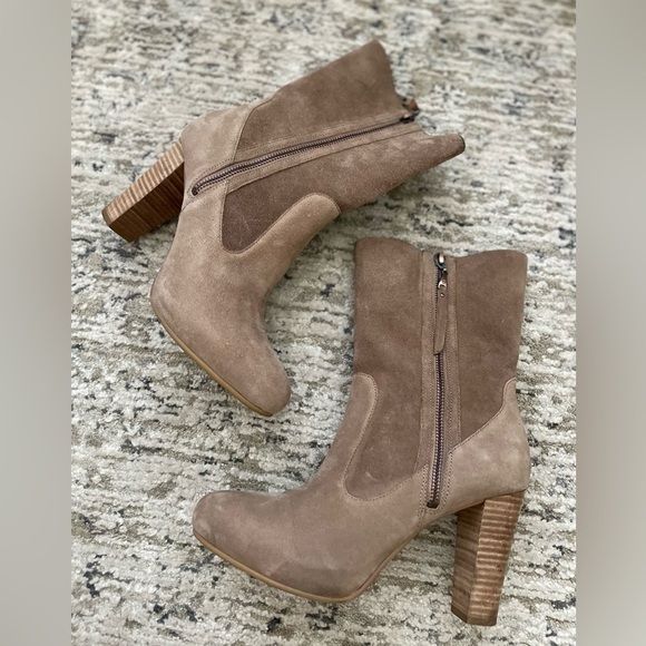 UGG Athena High Heeled Boots Size 9 Brown Beige Leather Suede - Picture 5 of 10